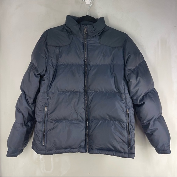 Polo Ralph Lauren Navy And Black Down Puffer Jacket Boys Size 14-16 Winter Coat